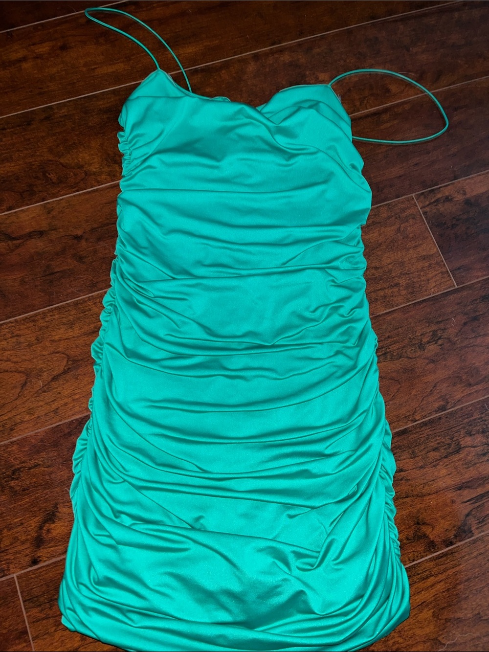 Ruched Spaghetti Strap Dress - Green